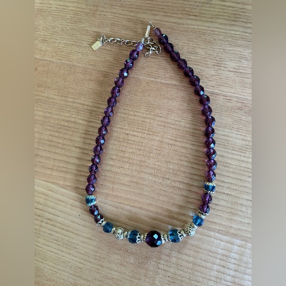 Vintage 1928 Faux Purple Blue Filigree Bead Necklace - Picture 1 of 3